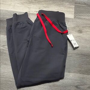 Figs Black Jogger Pants with Red Drawstring